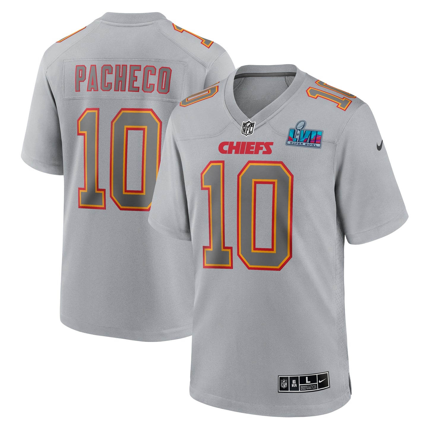 Isiah Pacheco Kansas City Chiefs Nike Super Bowl LVII Patch Atmosphere Fashion Game Jersey - Gray