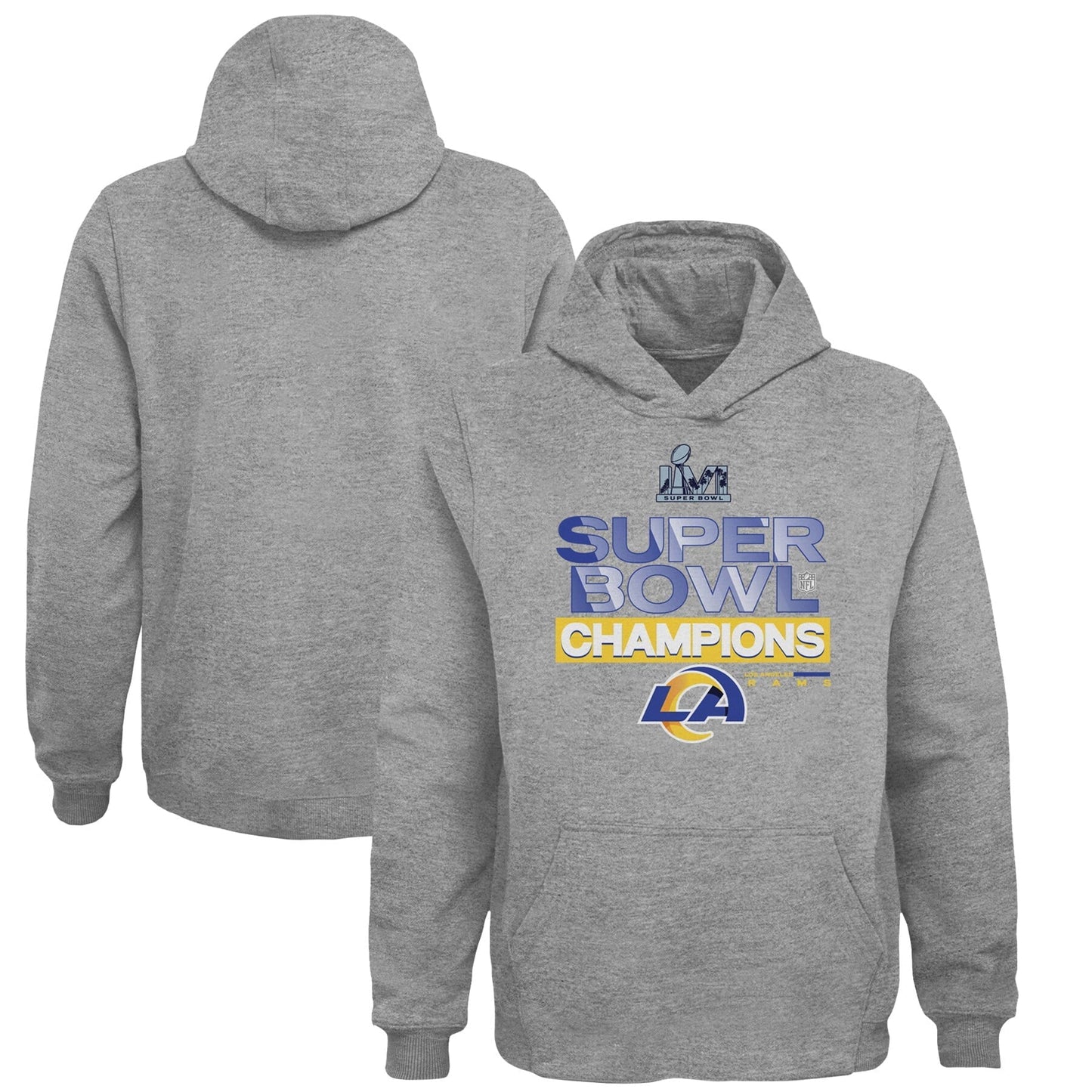 Youth Fanatics Branded Heathered Gray Los Angeles Rams Super Bowl LVI Champions Locker Room Trophy Collection Pullover